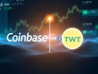 Visualizing the significant Coinbase TWT listing, connecting Coinbase's platform with the Trust Wallet Token for expanded digital asset access.