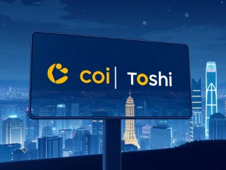 A digital representation of the Coinone Toshi listing announcement, symbolizing new opportunities for South Korean crypto traders.