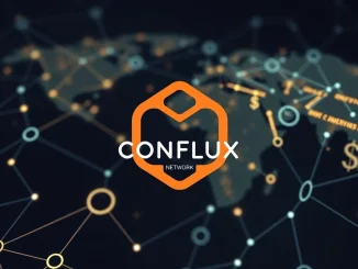 Conflux Network logo with digital USDT0 and CNHT0 stablecoins, illustrating crucial cross-chain support and financial innovation.