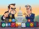 Cartoon showing SEC official and divided Congress debating crypto regulation, while crypto projects eye international exits.