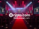 Crypto.com and Hollywood.com logos signify their partnership, launching cryptocurrency betting for movie awards and entertainment.