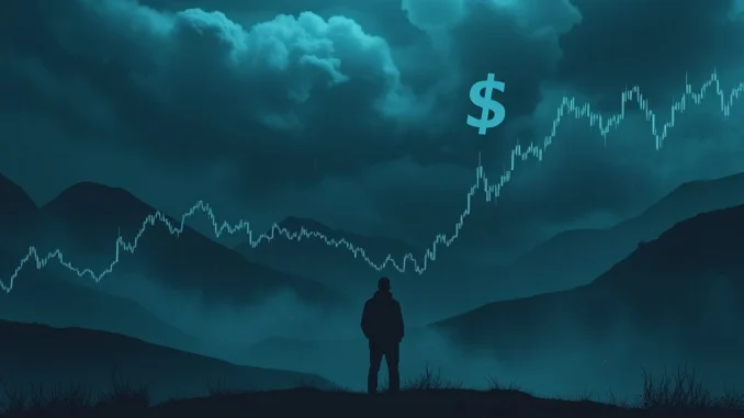 A visual representation of the Crypto Fear & Greed Index indicating extreme market fear, with downward trends and distressed investor sentiment.