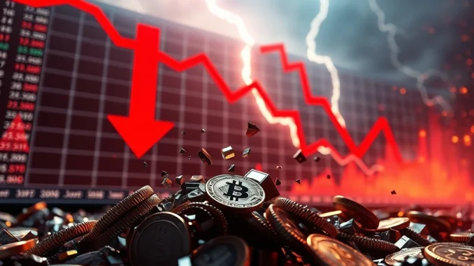 Visualizing the impact of massive crypto futures liquidation, showing market volatility and significant trader losses.