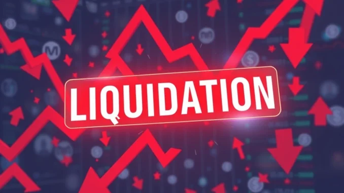 A digital chart showing a sharp red decline, representing significant crypto futures liquidations and market volatility.