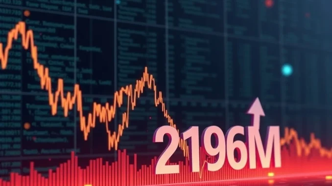 Chart depicting a sharp market downturn and massive crypto futures liquidation, illustrating the sudden impact of market volatility on leverage trading.