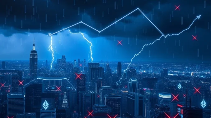 Urgent: $104 Million Crypto Futures Liquidated Amidst Market Turmoil Visualizing the dramatic impact of crypto futures liquidations on the market, showing falling digital assets and financial turmoil.