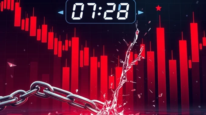 Chart depicting a sharp cryptocurrency futures liquidation event, highlighting market volatility and rapid losses.