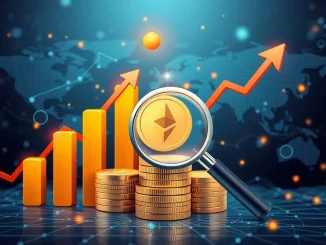 A visual representation of significant growth in crypto industry investment, showing upward trends and digital currency symbols.