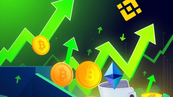 Binance charts showing significant stablecoin inflow and Bitcoin outflow, signaling strong crypto market bullish signals.