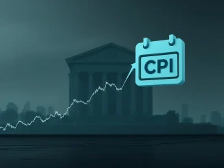 A visual metaphor depicting the fragile crypto rebound, with Bitcoin price charts showing slight recovery but looming economic data, specifically CPI data, indicating uncertainty.