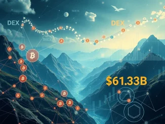 Charts and graphs showing a massive surge in DEX trading volume, symbolizing the significant growth of decentralized exchanges in the crypto market.