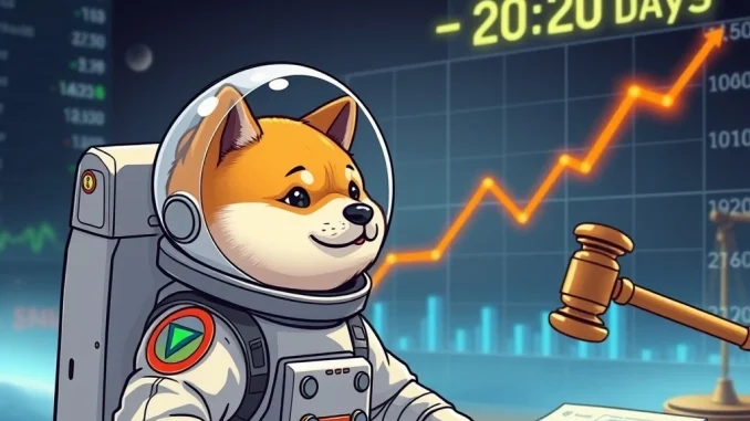 An illustration symbolizing a Bitwise Dogecoin ETF application progressing, indicating potential SEC Dogecoin ETF approval in 20 days.
