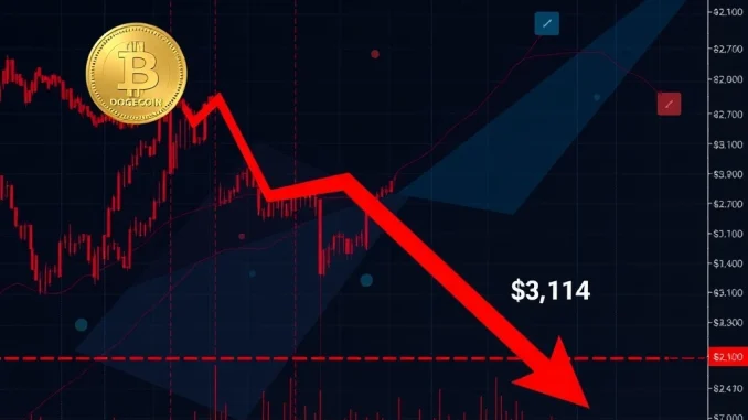 A chart illustrating the Dogecoin price decline, highlighting bearish technical analysis and the potential drop to $0.14.
