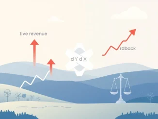 A visual representation of dYdX protocol revenue being allocated to a crypto buyback program, emphasizing the dYdX governance vote.