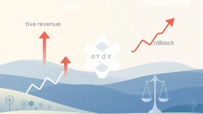 A visual representation of dYdX protocol revenue being allocated to a crypto buyback program, emphasizing the dYdX governance vote.