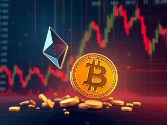 A downward trending chart showing a significant drop in ETH price, symbolizing major ETH liquidations and market stress.