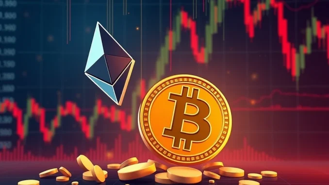 A downward trending chart showing a significant drop in ETH price, symbolizing major ETH liquidations and market stress.