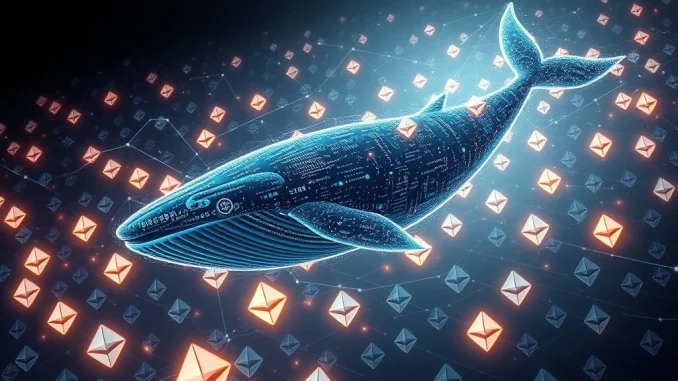 ETH Whale Unleashes Massive $1.38 Billion Ethereum Accumulation Spree Visualizing an ETH whale accumulating a massive $1.38 billion in Ethereum, representing significant market movement and impact on ETH price.