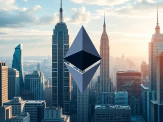 Ethereum blockchain powering Wall Street's digital finance transformation, symbolizing secure institutional investment.