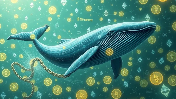 An Ethereum whale accumulating a massive amount of ETH, symbolizing significant crypto whale activity on Binance.