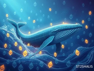 Digital whale symbolizing Ethereum whales making significant ETH accumulation during a market dip, highlighting strategic ETH investment.