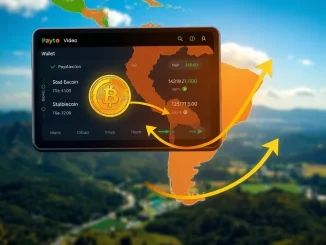 A digital wallet interface shows stablecoin transactions, representing Exodus stablecoin payments expansion in Latin America.