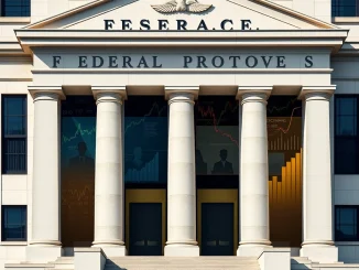 Federal Reserve officials engaged in a crucial debate over a potential Fed rate cut, symbolizing internal divisions and economic uncertainty.