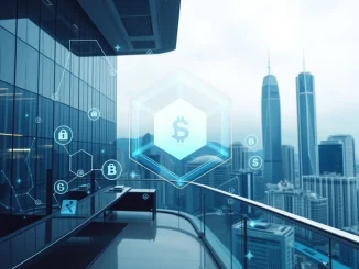 Visualizing the launch of Franklin Templeton's tokenized money market fund in Hong Kong, highlighting the integration of blockchain technology with traditional finance.