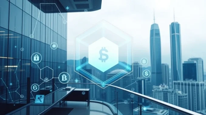 Visualizing the launch of Franklin Templeton's tokenized money market fund in Hong Kong, highlighting the integration of blockchain technology with traditional finance.