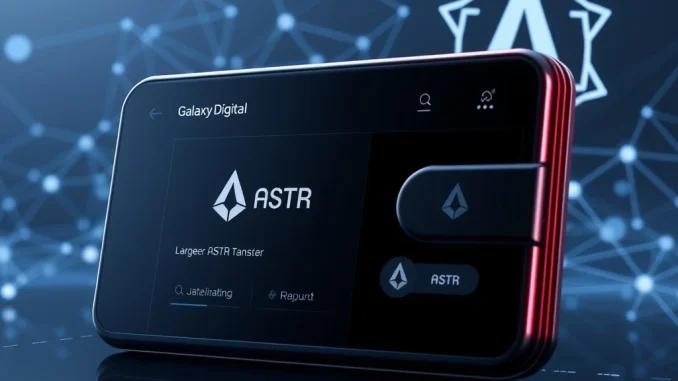 A digital wallet screen showing a large ASTR token transfer, symbolizing the recent Galaxy Digital OTC movement.