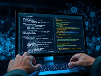 Gensyn CodeAssist interface showing a developer interacting with the AI coding assistant on a local machine, symbolizing collaborative development.
