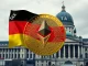 A German flag superimposed on a digital coin, symbolizing the proposed German crypto tax changes.