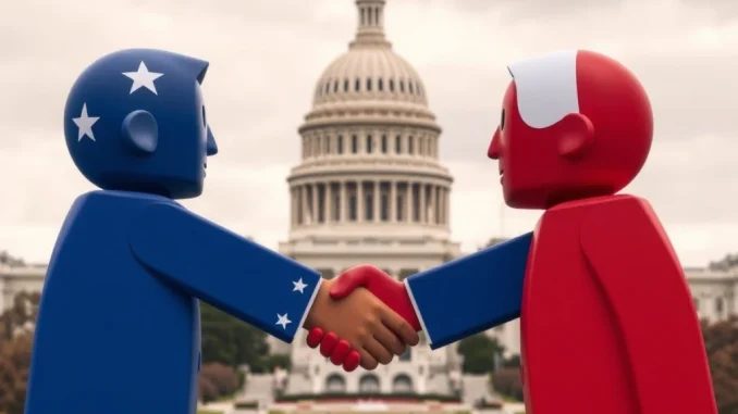 US Senate leaders shaking hands, symbolizing a crucial deal to end the government shutdown.