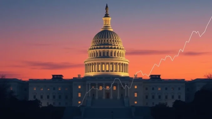 US Capitol Building illuminated at night, symbolizing the end of a **government shutdown** and the return of stability after a congressional agreement.