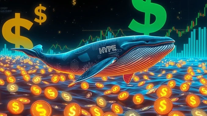 Digital whale executing significant HYPE token purchases, representing the $21.06M whale accumulation in the crypto market.