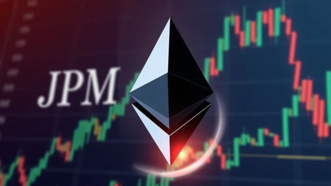JPMorgan logo merging with Ethereum symbol, representing the significant JPMorgan Bitmine Stake and institutional ETH investment.