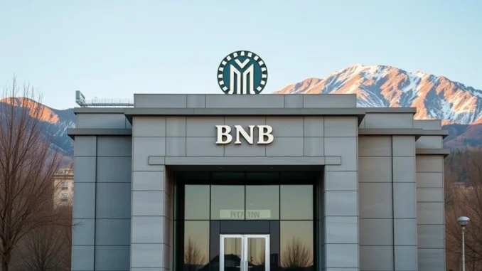 The Bereket Bank logo on a modern building, symbolizing Kyrgyzstan's new digital asset bank and its embrace of the cryptocurrency sector.