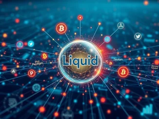 Digital currency flowing into a 'Liquid' container, symbolizing the DEX aggregator Liquid receiving significant seed funding for growth.