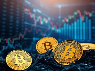 MARA Holdings' Bitcoin selling strategy impacting the crypto market, visualized with BTC symbols and financial charts.