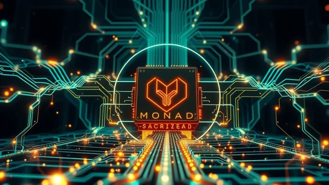 Illustrative depiction of the Monad mainnet launch, symbolizing high-performance EVM compatibility and future blockchain scalability.
