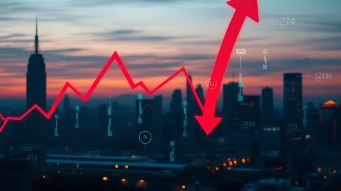 A red downward-trending chart illustrating the Nasdaq 100 stock market decline, conveying significant market volatility for investors.