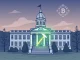 New Hampshire State House with blockchain elements, representing the delay of the New Hampshire crypto mining bill.