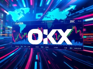 A digital trading screen showing charts for DASH and ZEC, symbolizing the launch of OKX perpetual futures for these cryptocurrencies.