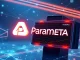 Parameta's logo prominently displayed against a KOSDAQ stock market backdrop, illustrating the blockchain company's upcoming listing.