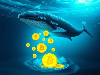 Illustrates a significant BTC transfer, depicting a large sum of Bitcoin moving from PayPal to an unknown crypto wallet.