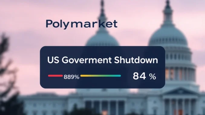Polymarket Reveals Crucial 84% Chance of US Government Shutdown Ending This Week Polymarket interface displaying 84% odds for the US government shutdown ending, symbolizing prediction market insights.