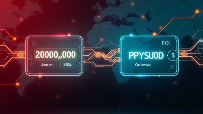 Massive PYUSD Transfer: $200 Million Moved to Cumberland, Sparking Crypto Buzz A visual representation of a significant PYUSD transfer, showing 200,000,000 PYUSD moving from an unknown source to Cumberland, highlighting a major crypto transaction.