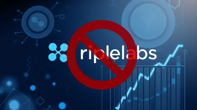 Ripple Labs logo amidst blockchain visuals, representing the company's strategic decision against a Ripple IPO, highlighting its strong funding.