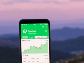 A vibrant ENA token logo displayed on the Robinhood Crypto app interface, symbolizing the new Robinhood ENA listing and increased accessibility for digital asset traders.