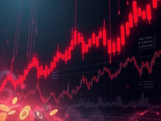 A digital chart showing a sudden drop in crypto futures liquidations, highlighting the recent $166M event across Bitcoin and Ethereum.